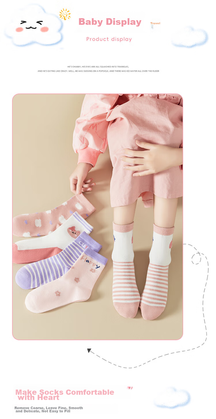 LangSha Children's Socks, Girls' Mid-Calf Cotton Socks for All Seasons, High-Elastic Comfortable Casual Sports Socks for Older Girls, 5 Pairs Per Pack 13
