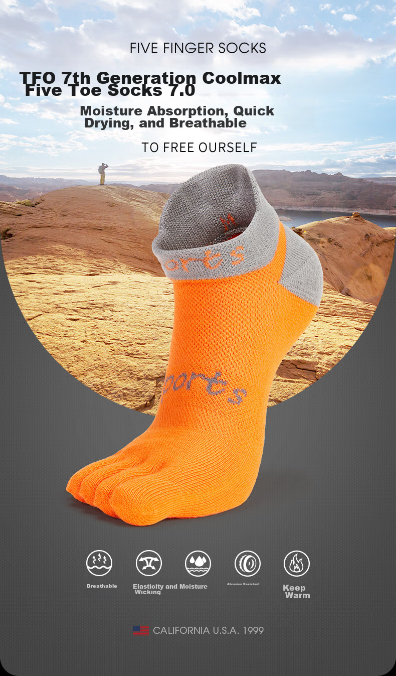 TFO Competition-Grade Quick-Dry Five-Toe Socks, Breathable Running Socks, Outdoor Hiking Trail Socks A2202310 Orange 2