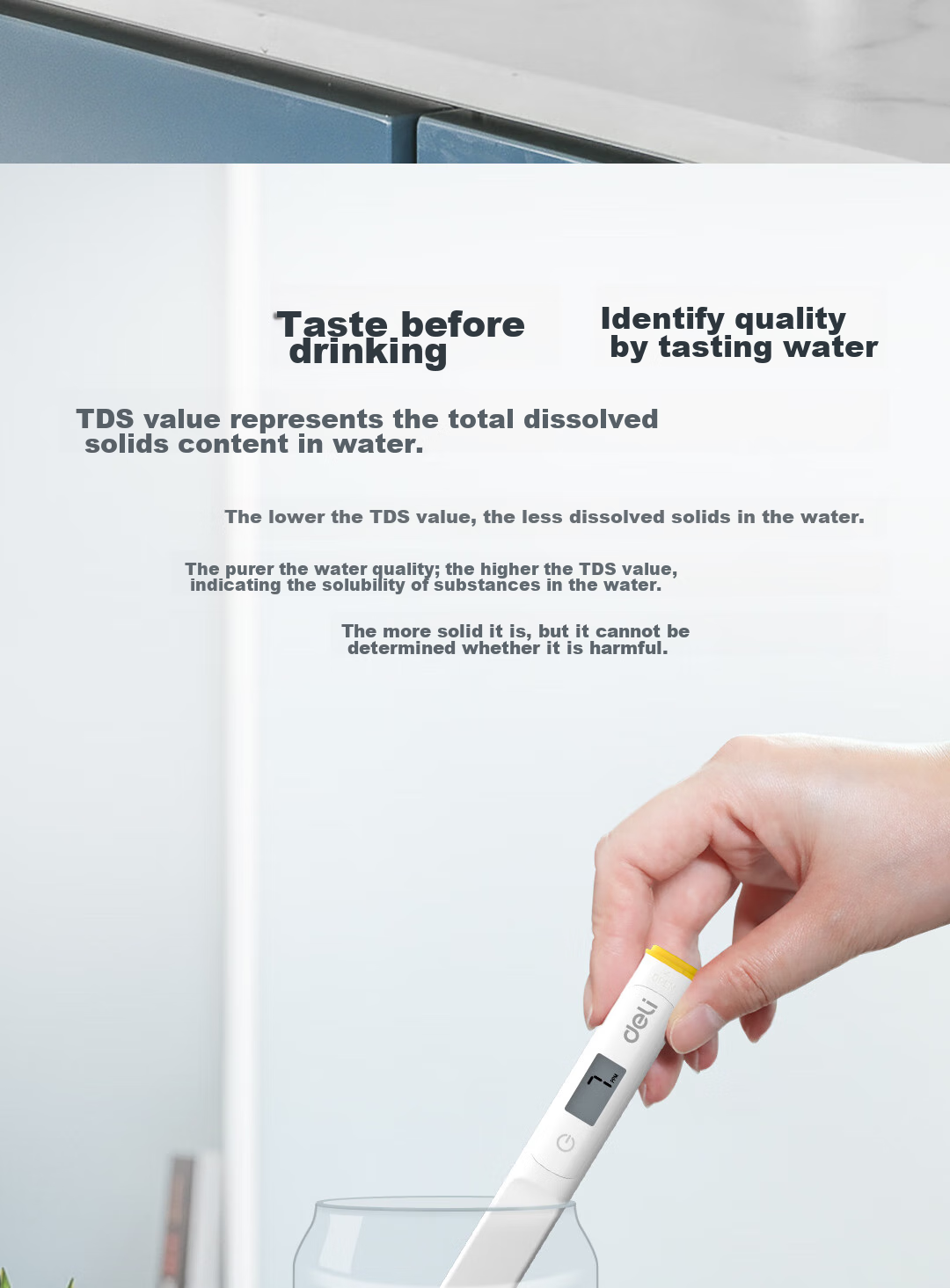 Deli TDS Water Quality Testing Pen Digital Display Test Pen (0~9990PPM) 6