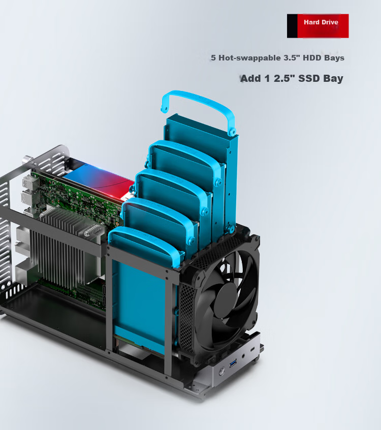JONSBO N3 Black NAS Case (ITX Motherboard, Aluminum Shell, SFX Power Supply Position, Upper And Lower Compartment Structure, 8+1 Hard Drive Bays, Built-In 100mm*2 Fans) 17
