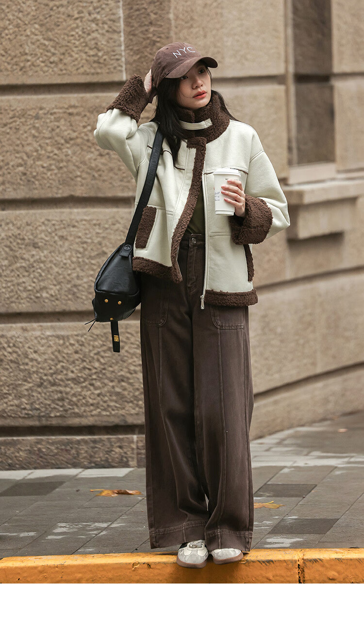 Demana Motorcycle Style Faux Shearling Winter PU Leather Patchwork Personalized Coffee Green Jacket Women Light Pea Green S 10