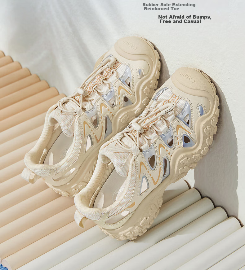 CAMEL Ugly-Cute Hiking Shoes for Women, Fashionable Color-Block Outdoor Casual Shoes L24S076620 Beige/silver/black 40 34