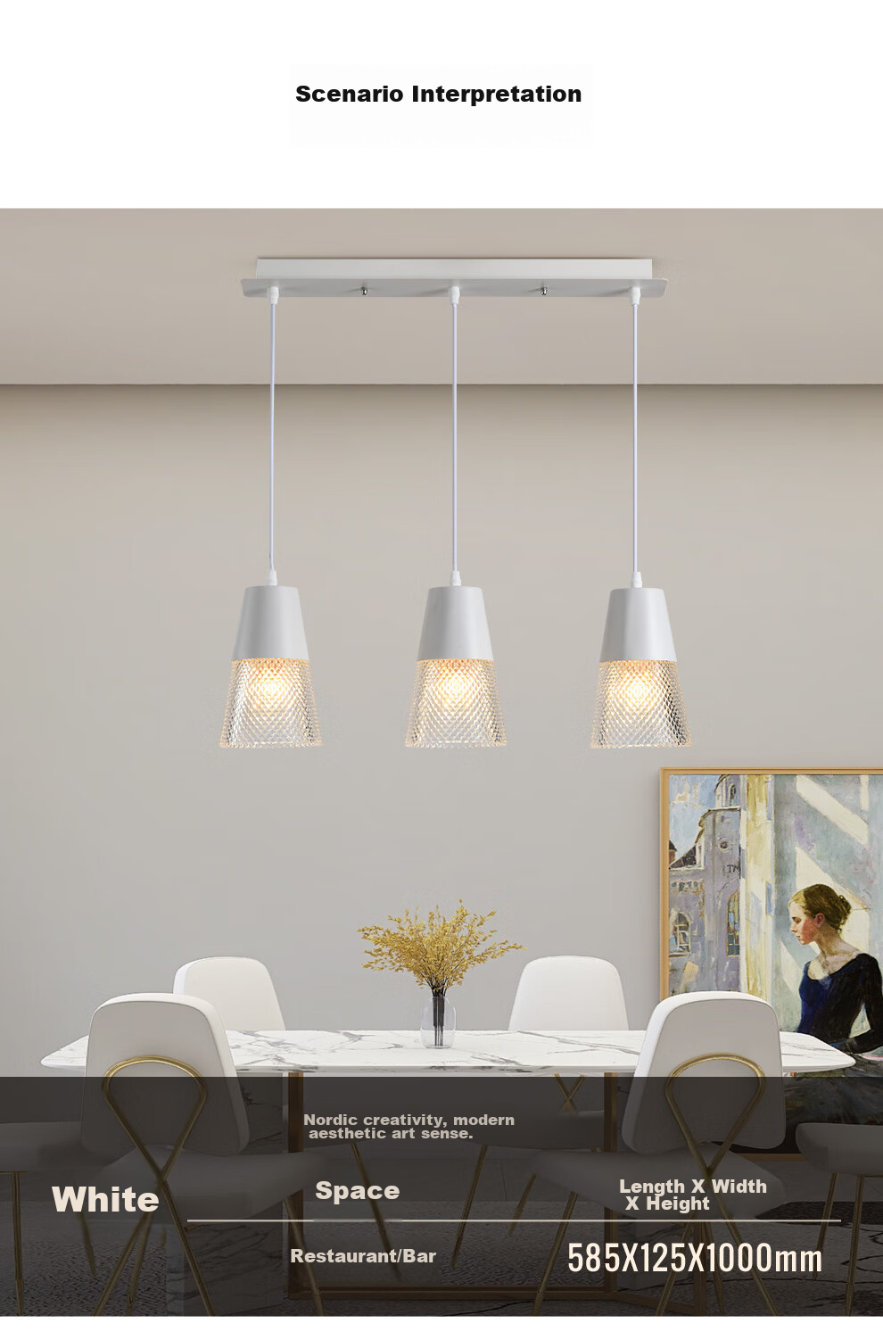 NVC Light Luxury Lighting, Nordic Creative Modern Dining Room Chandelier, Three-Head Dining Room Lamp, Crystal Glass Decorative Light, Fashionable 3