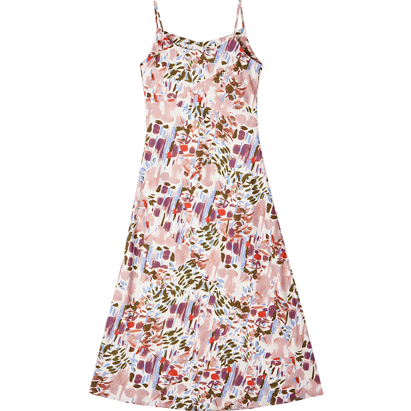 Dme Sleeveless Printed Dress Summer V-Neck Slim Fit A-Line Long Dress for Women