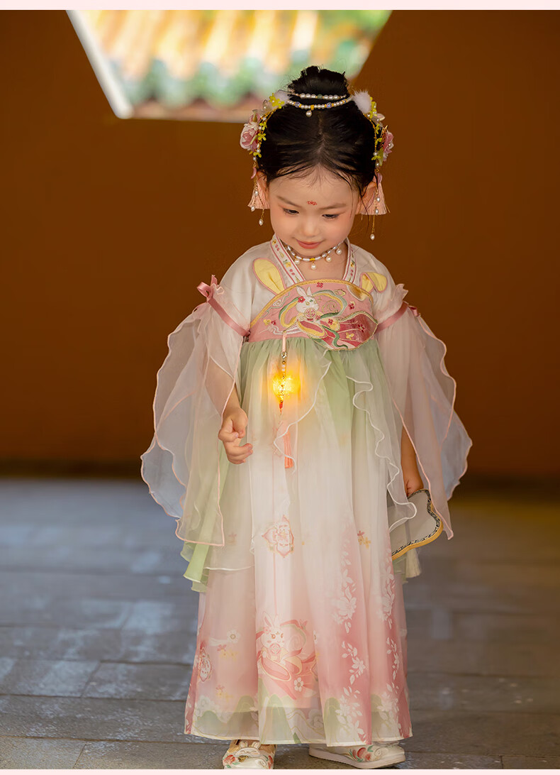 Menghu Xiaotianxia Hanfu Girls' Dress, Mid-Autumn Festival New Style Children's Fairy-Like Dress, Performance Princess Dress, Blue, Size 130 16