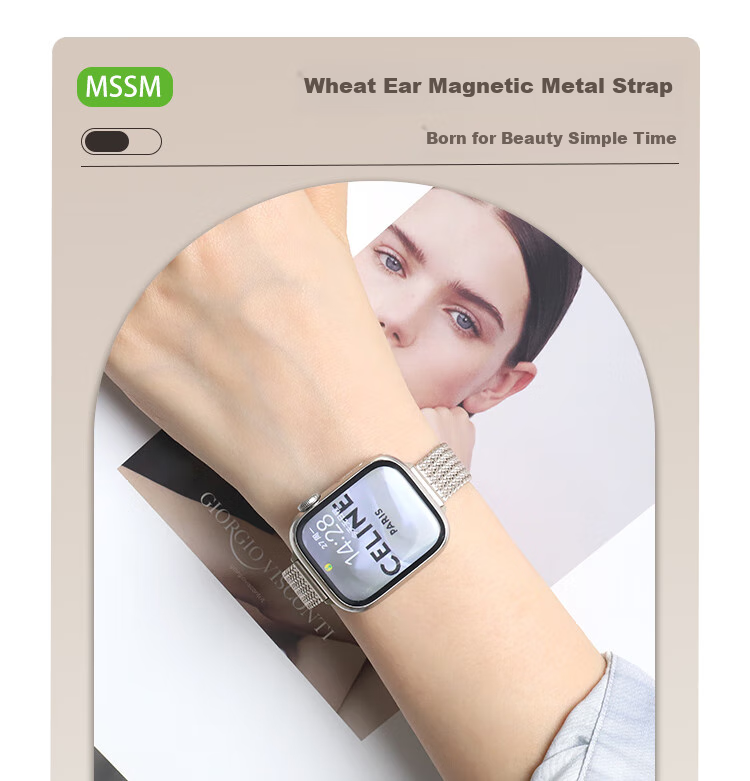 MSSM Compatible Apple Watch Band for Apple IWatch S12/11/10/SE/ultra4 Metal Slim Waist S8 Magnetic Women's Wristband - Starlight Color 44/45/46/49 1