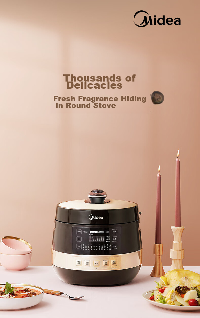 Midea Electric Pressure Cooker High-Pressure Pot One-Touch Exhaust Household Rice Cooker Smart Large Capacity Double Inner Pot Multifunctional Scheduled Timer Removable Lid MY-C5841G 3