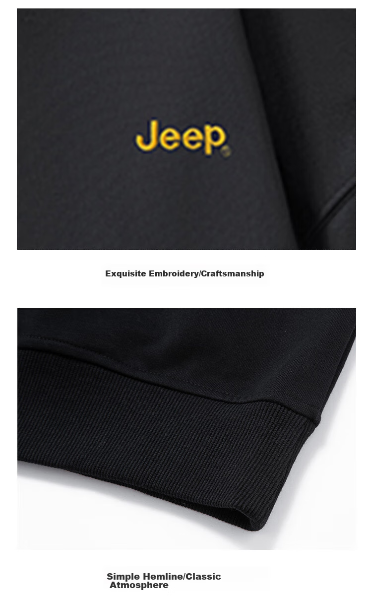JEEP Sweatshirt for Men, Round Neck Embroidered Long-Sleeve T-Shirt, Loose Casual Sportswear, Men's Clothing 101, Black, M 6