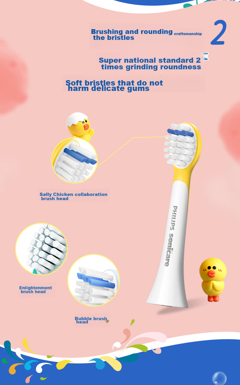 PHILIPS Electric Toothbrush Heads Kids Mini Official Original 2-Pack HX6032/84 Compatible with Little Flying Brush HX5232 HX6322 HX6352 Electric Toothbrush 5