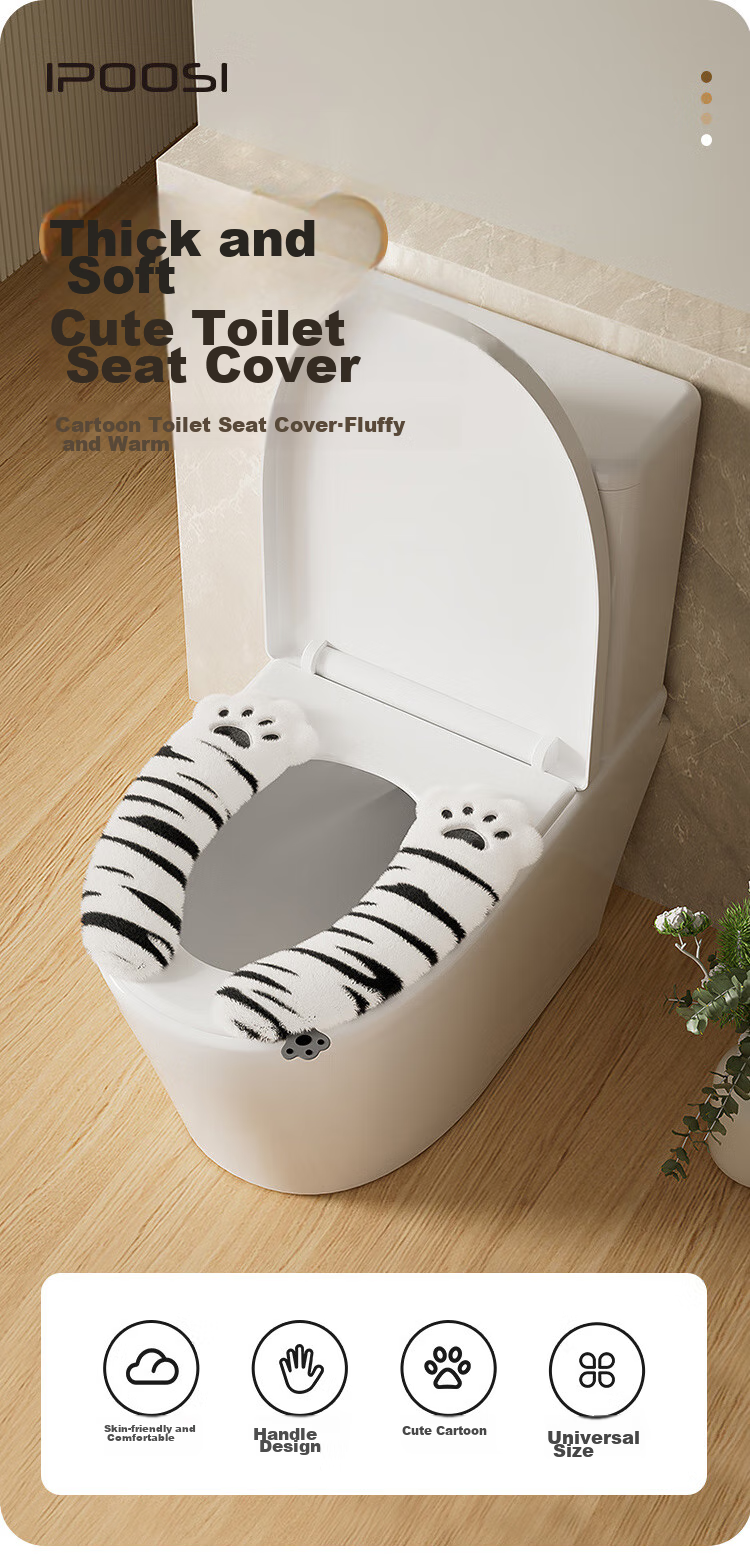 Baoshi Toilet Seat Cover, Thickened And Warm, Rabbit Fur Style, Skin-Friendly, Cute Design, Washable in Winter, Bathroom Mat 1