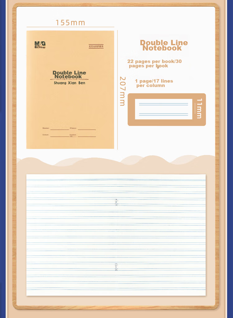 M&G 22K English Notebook, 20 Pages, 12 Lines, Beijing Student Exercise Book, Kraft Paper Soft Copybook, Beige Eye-Friendly Iron Nail Book, Standard Version APYL9V92-10 Books 4