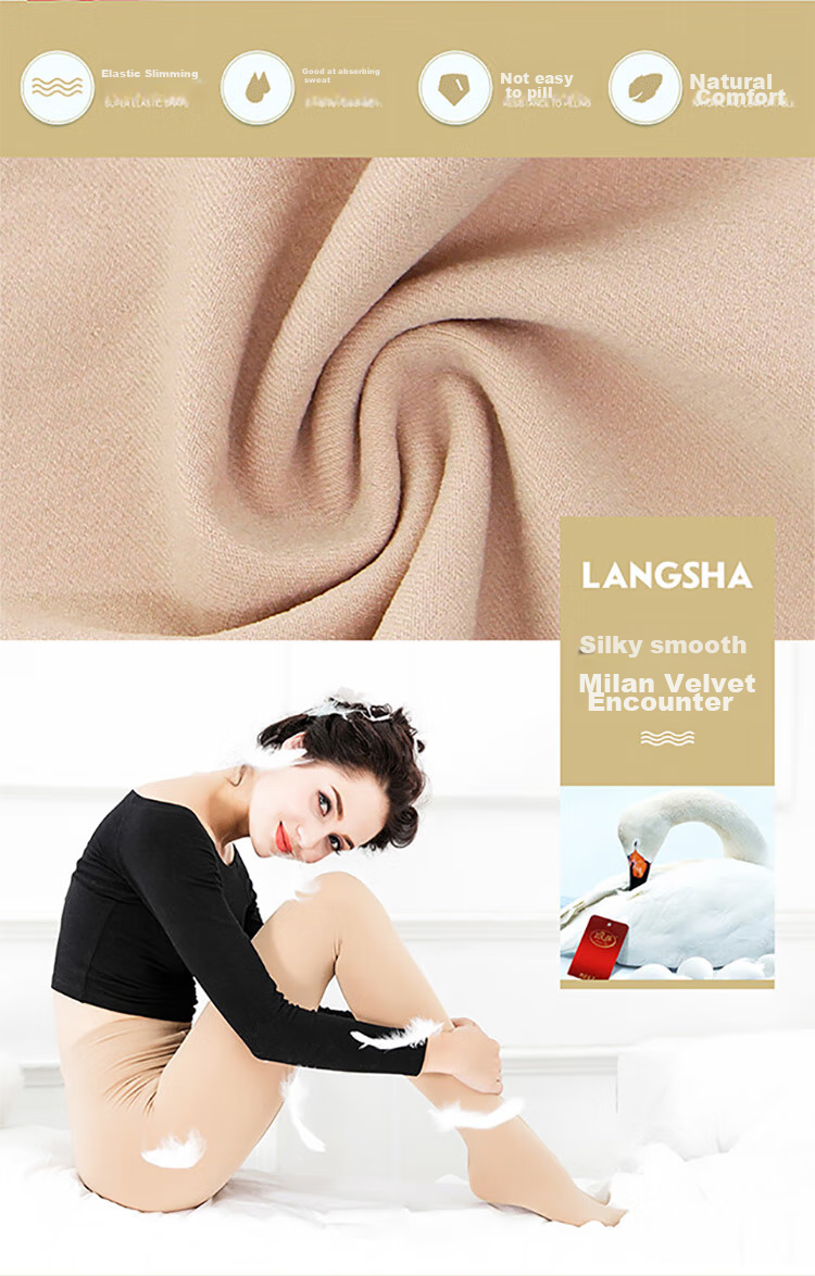 LangSha Women's Leggings for Autumn And Winter, Warm Pants, Black And Flesh Color, Fleece-Lined Thick Base Layer Socks, Black Pants 1 Pair, 300g Suitable for -5~15°C 2