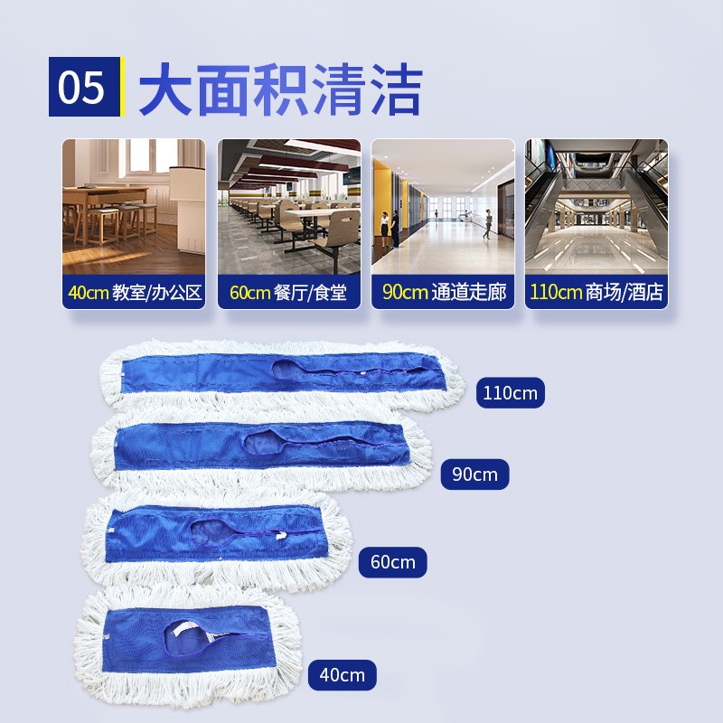 Yessel Flat Mop Replacement Head, 110CM Single Large Commercial Dust Push Cotton Yarn, for Factory And Hotel Cleaning Use