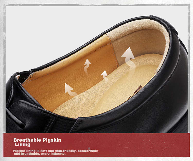 Qiangren Formal Shoes for Men, Jihua 3515 Three-Joint Business Leather Shoes, Professional Commute Leather Shoes, Slip-On Commemorative Edition, Black, Size 42 7