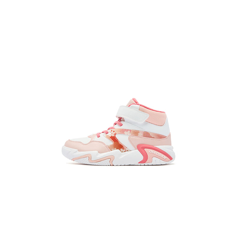 QIAODAN Girls' Fleece-Lined Cotton Shoes Children's Winter Casual Mid-Top Hook-and-Loop Sneakers QIAODAN White/Peach Pink Size 36
