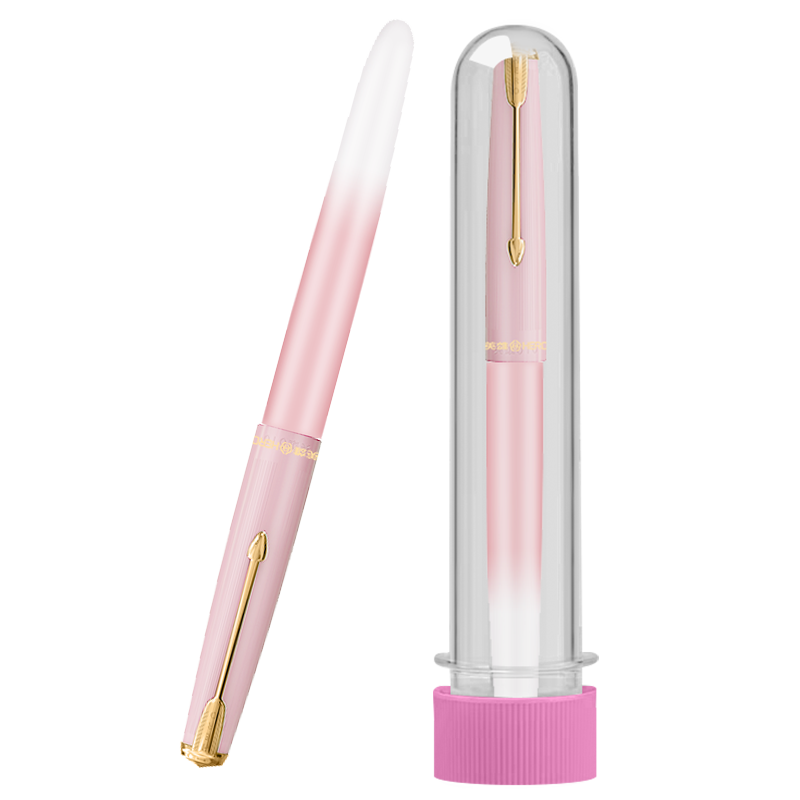 HERO Fountain Pen 616 Medium Size Upgraded Gold Clip, Student Fountain Pen, Gradient Pink, Iridium Nib Ink Pen for Daily Writing And Calligraphy Practice, EF Nib, Transparent Packaging Box