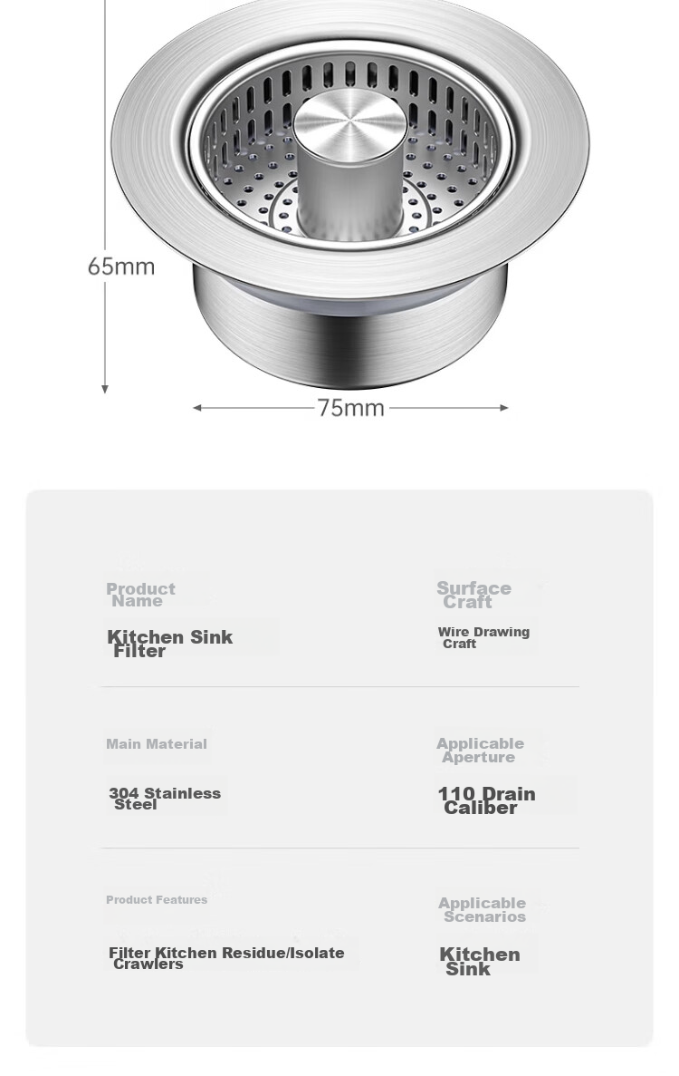 Pollock Kitchen Sink Strainer, Kitchen Sink Pop-Up Core, Kitchen Sink Filter Mesh, Kitchen Sink Pop-Up Core Drain Stopper SCXSUS 18