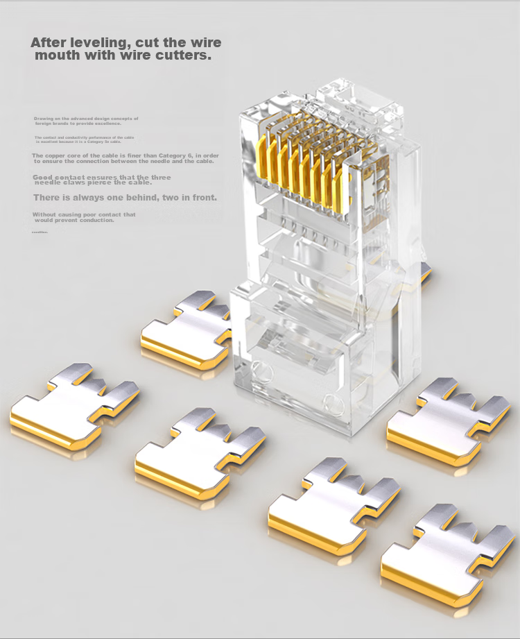 SAMZHE Cat5e Gold-Plated Crystal Head, 8P8C Network Cable Connector, RJ45 Computer Network Connection Head, 50U Thickened Gold-Plated Crystal Head, 100 Pieces, DJ-550U 5
