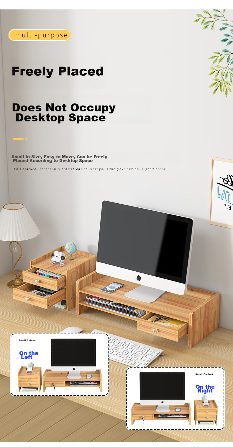 Shuranjia Monitor Riser Stand, Desktop Organizer with Drawer, Cherry Wood Color, SZ08-2 8