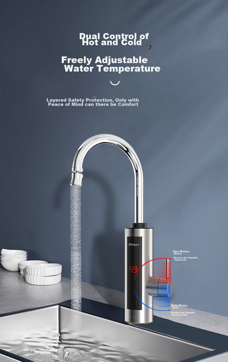 CHIGO Stainless Steel Constant Temperature Electric Water Faucet, Variable Frequency Constant Temperature Rapid Heating Household Cold And Hot Dual-Use Electric Water Heater, Bottom Inlet Instant Heating Type ZG-KBS31B with Free Leak Protectio 9