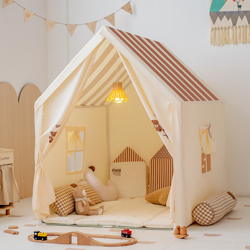 Little Dove Children's Tent Indoor Playhouse / Princess Toy House for Boys And Girls, Bear House (With Matching Cotton Mat + Wooden Poles)