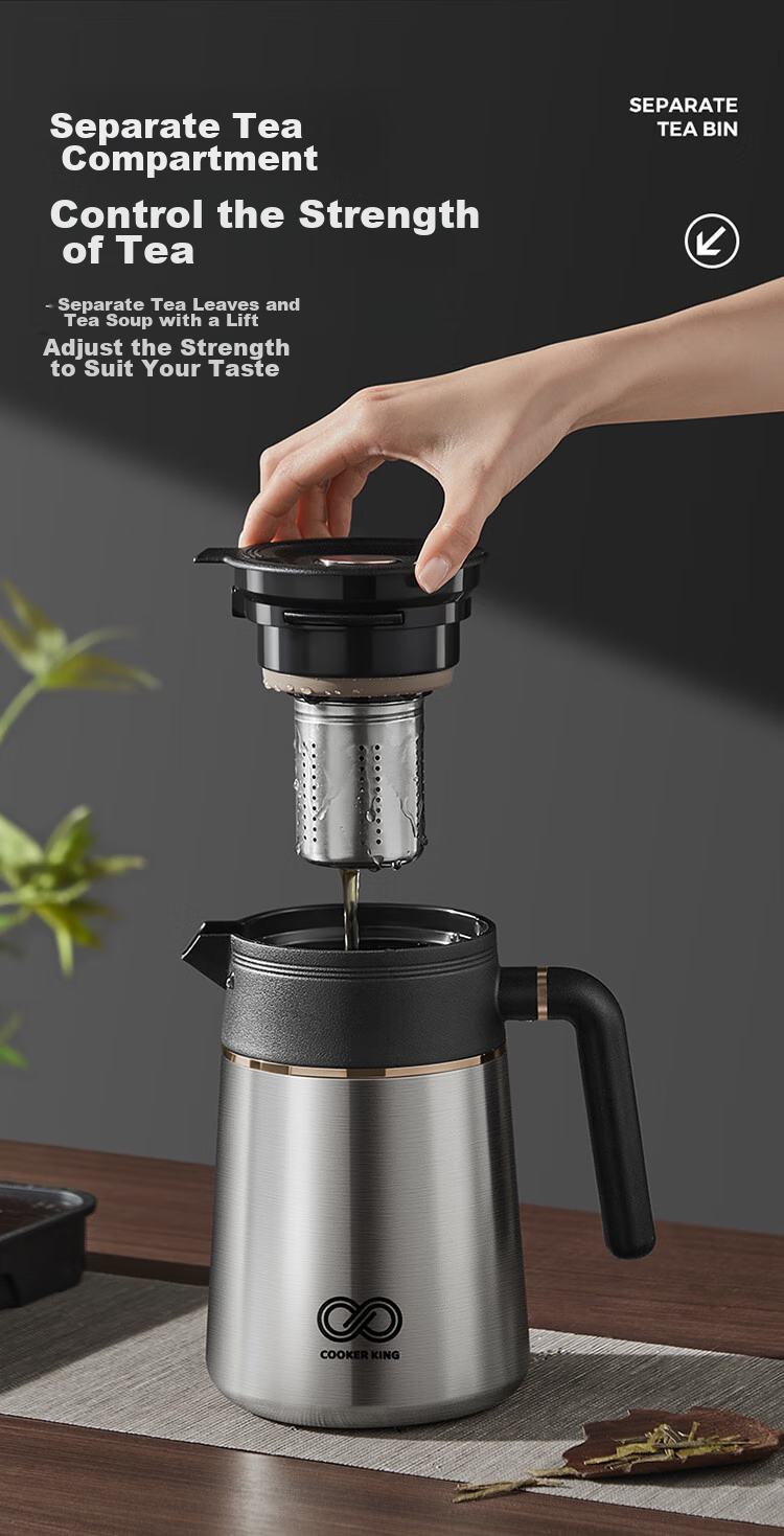 COOKER KING Ceramic Lock-In Large Capacity Tea Infuser Pot with Separate Compartments for Brewing And Insulating Tea, Black 1L 7