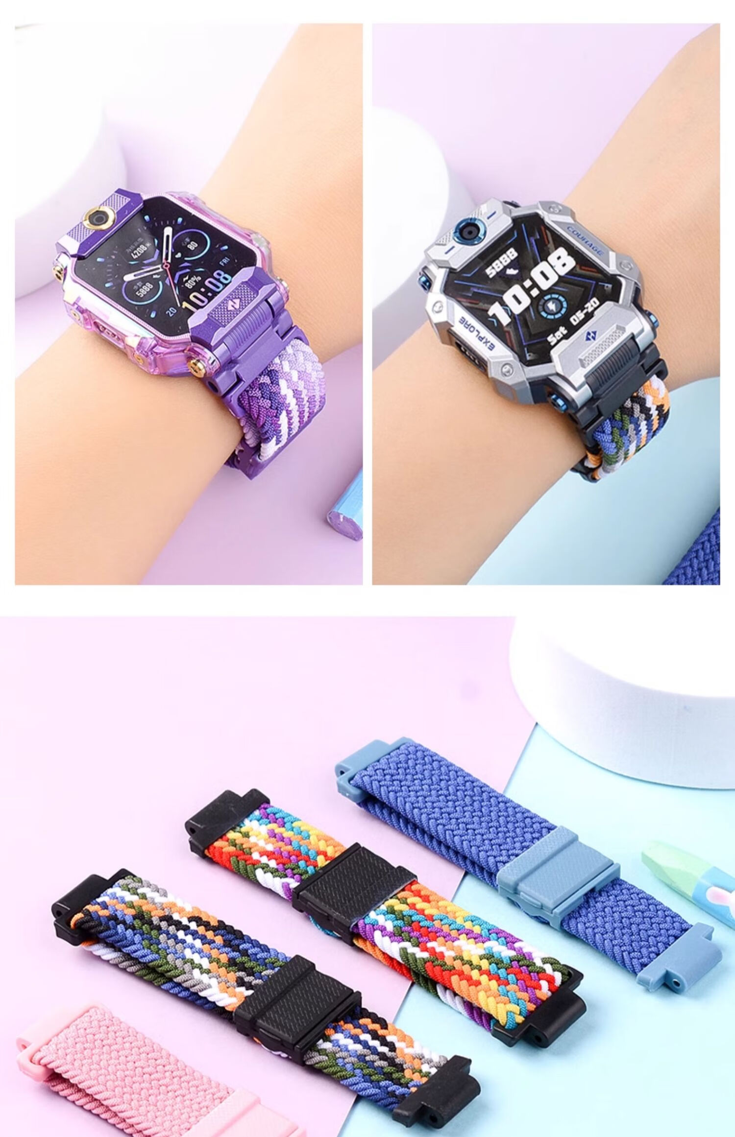 Watchbond Compatible with Xiaotianc Z8 Children's Smartwatch Strap, Suitable for Z10/Z9/Z8A/Z7/Z6/Z5 Braided Magnetic Clasp Watchband, Replacement for Q2A/Q1R/D3 Y01A Wristband 19