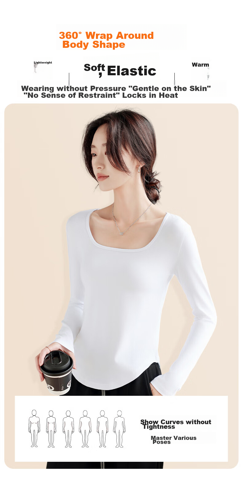 FitonTon Thick Crew Neck Base Layer, Winter Tight-Fitting Waist-Cinching Long-Sleeve T-Shirt, Slim-Fit Big Collar Top 7