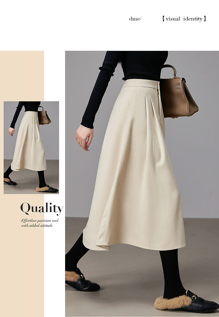 Dme A-Line Skirt, Winter Commute Mid-High Waist Solid Color A-Line Skirt Casual Midi Skirt, Black, M 18