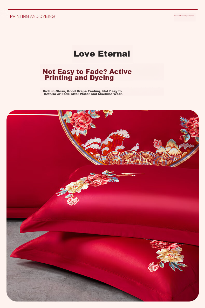 BEYOND Home Textiles Wedding Four-Piece Set, Pure Cotton, Wedding Red, 60-Count Long-Staple Cotton, Embroidered Wedding Bedding Set, Huayue, 1.5 Meters 9