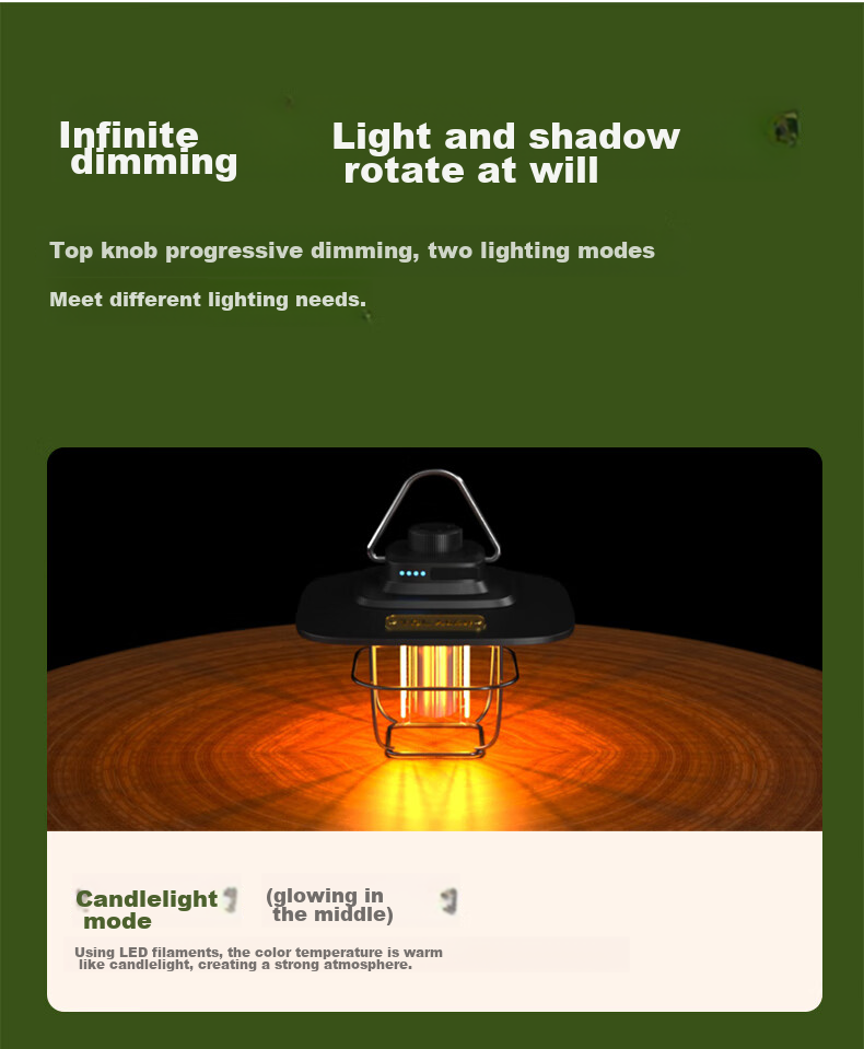 TCL Outdoor Camping Light, Retro Atmosphere Lamp, Long-Lasting Battery Life, Tent Lighting, LED Hanging And Handheld Lamp 3