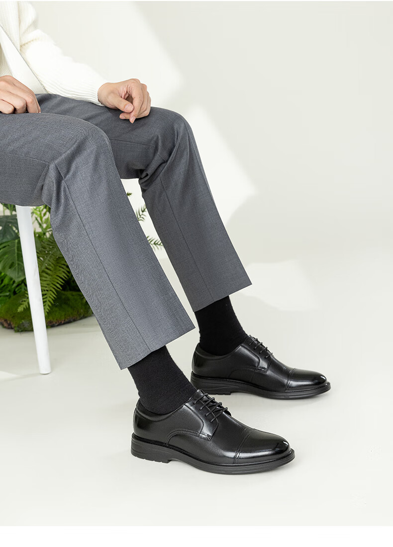 Aokang Business Formal Commuter Derby Shoes, Cowhide Comfortable Three-Joint Leather Shoes for Men, Black, Size 44 9