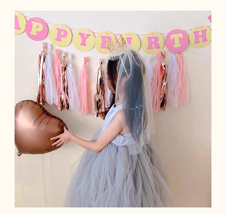 Duomeiyi Birthday Hat, Birthday Scene Decoration, Girl Adult Dress-Up, Children's Birthday Decorations, Props, Pink Crown, Veil 4