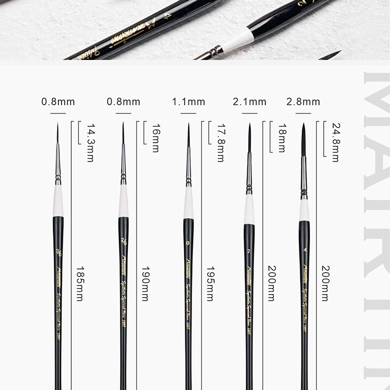 MAIRTINI Black Swan Watercolor Liner Brush, Art-Specific Painting Brush, Nylon Ultra-Fine Pigment Brush, Black, 1097 Series, 5-Piece Set MTX-0024 2