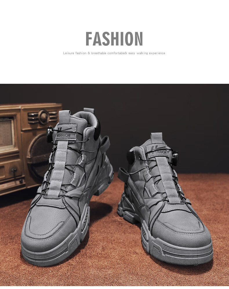 Huili Men's Versatile Martin Boots, 2025 Autumn And Winter New Style, Trendy Retro High-Top Work Boots, Gray, Size 40 12