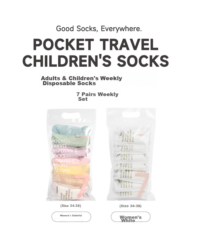 HINCLOUD Disposable Socks for Travel And Business Trips, Sweat-Absorbing Breathable No-Wash Daily Disposable Children's Colorful Short Socks, Pack of 7 Pairs 2