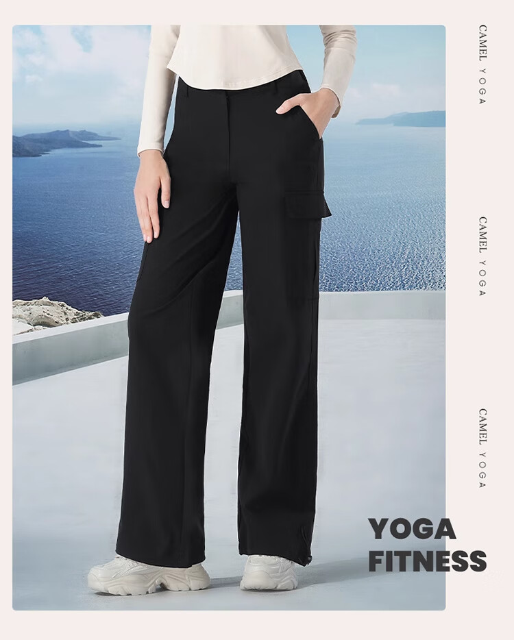 CAMEL Women's Cargo Pants, Unisex Style, Autumn Waterproof Casual Pants, Slimming Straight-Leg Sweatpants, Fleece-Lined Fashionable Woven Pants, Size L 22