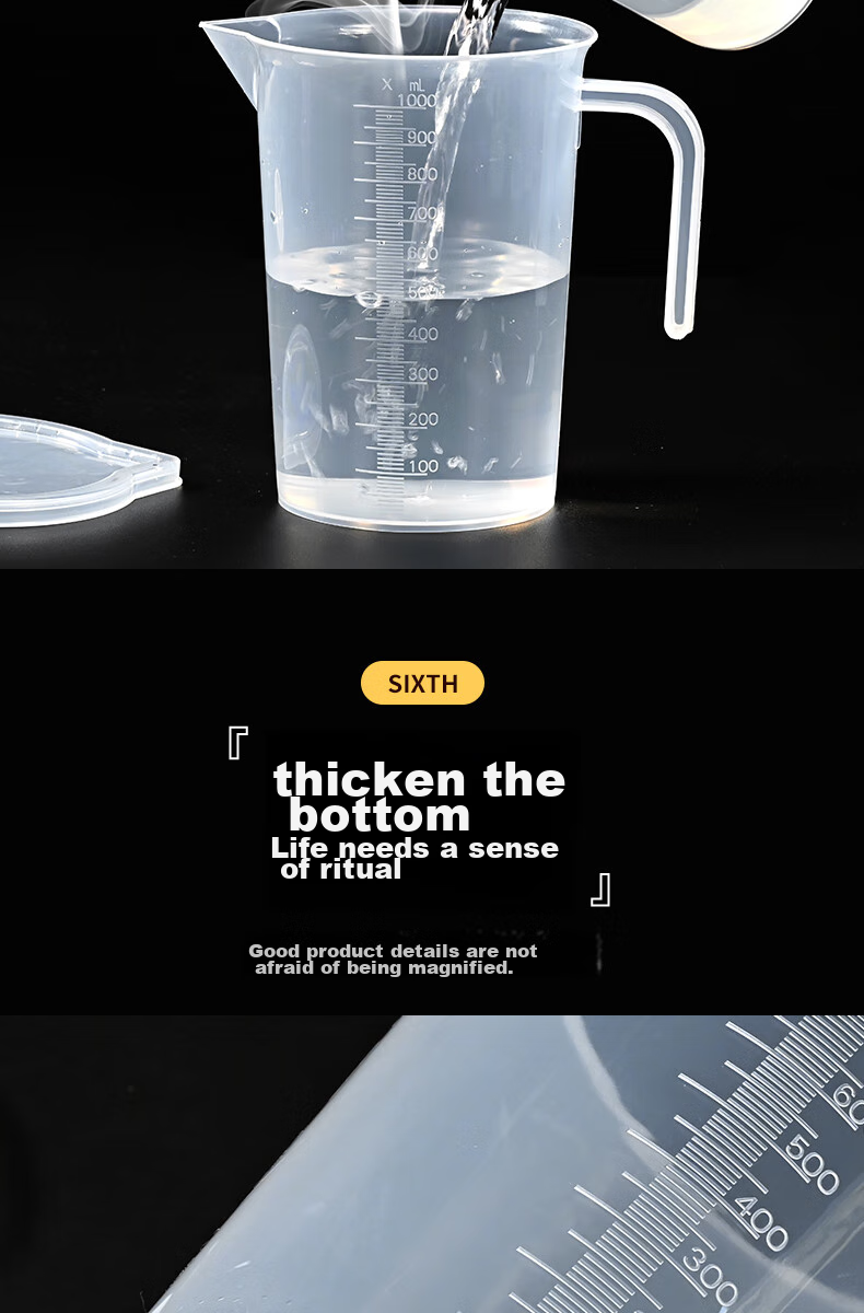 Babike Measuring Cup, 1 Liter * 1 with Lid, Food-Grade PP Plastic, Kitchen Baking Water Cup, Heat-Resistant Milk Measuring Cup 8