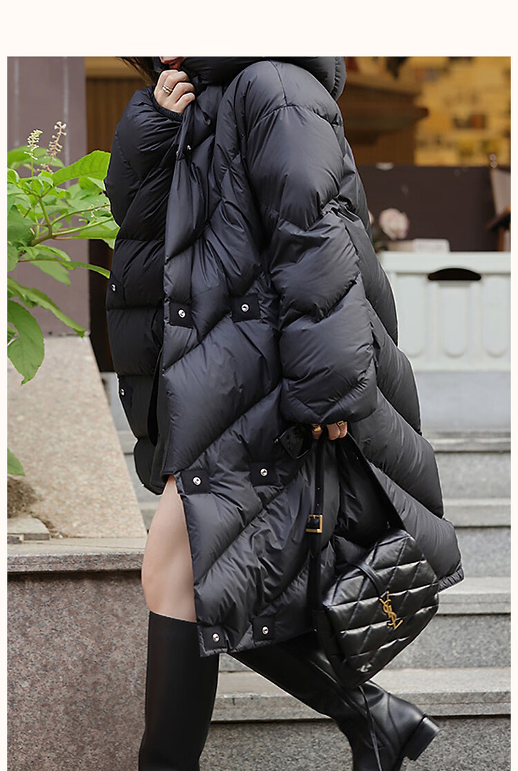 Dme [High Warmth 90% Duck Down] Winter Commute Hooded Long-Sleeve Elegant down Jacket for Women, Long Style 7