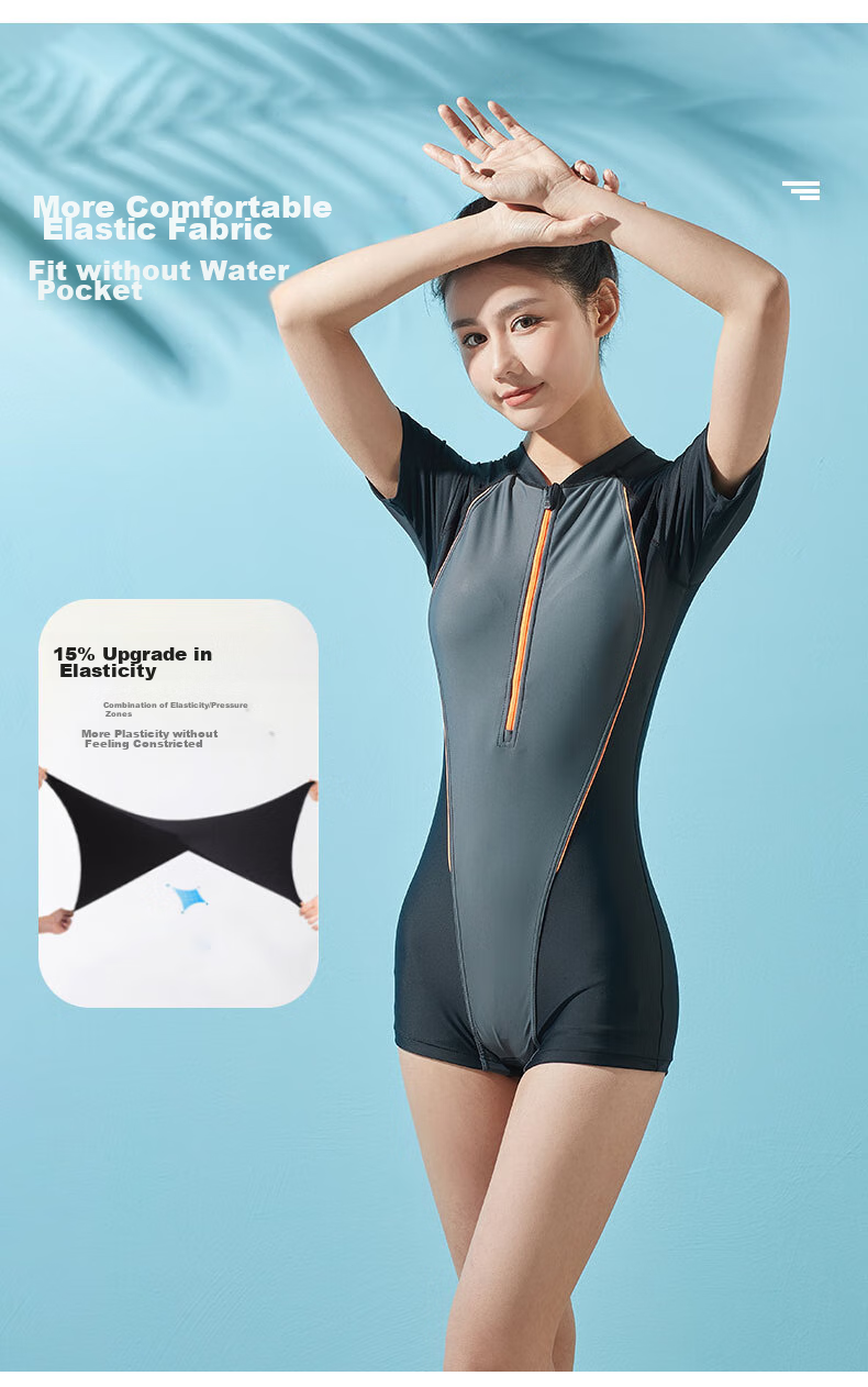 Li-Ning Women's Professional One-Piece Sports Boyshort Swimsuit, Tummy Control, Slimming, High-Elasticity, Push-Up Training Swimwear, 061 Black And Gray, Size M 4