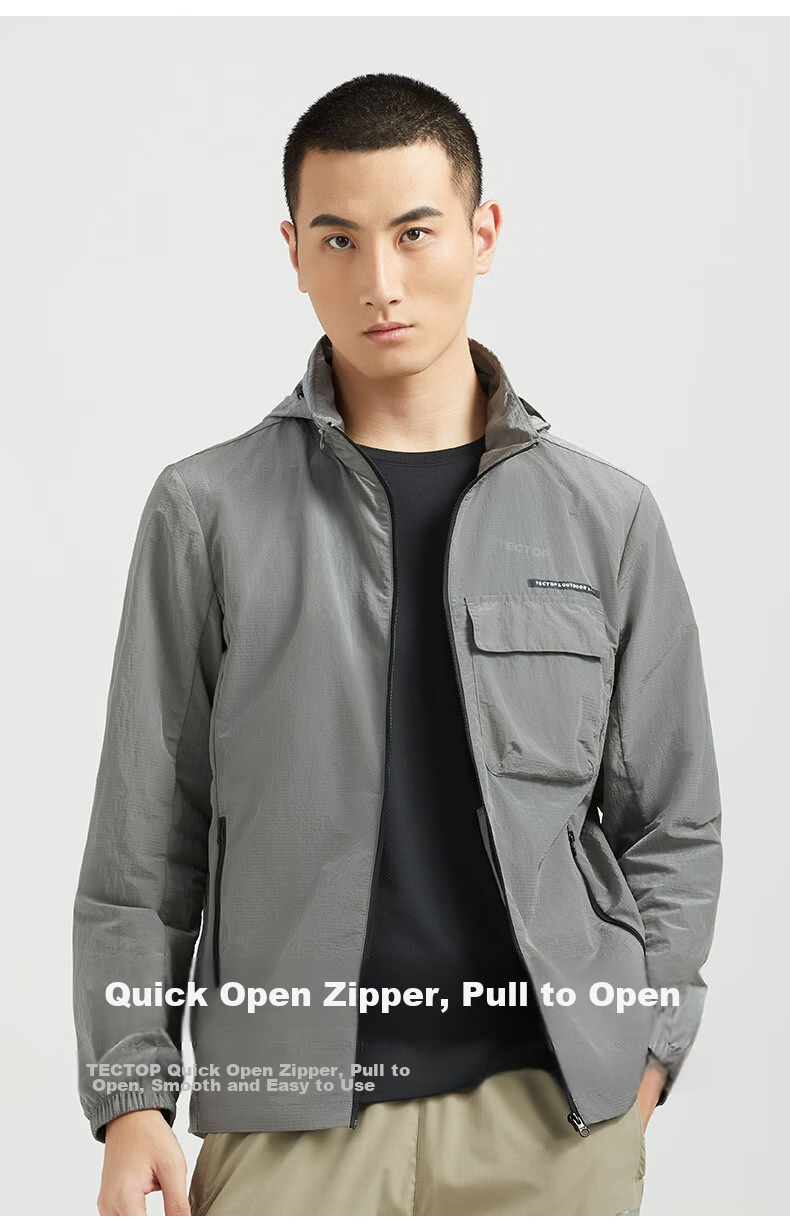 TECTOP Sun Protection Jacket, Men's Lightweight Breathable Hooded Skin Coat, Black M 13