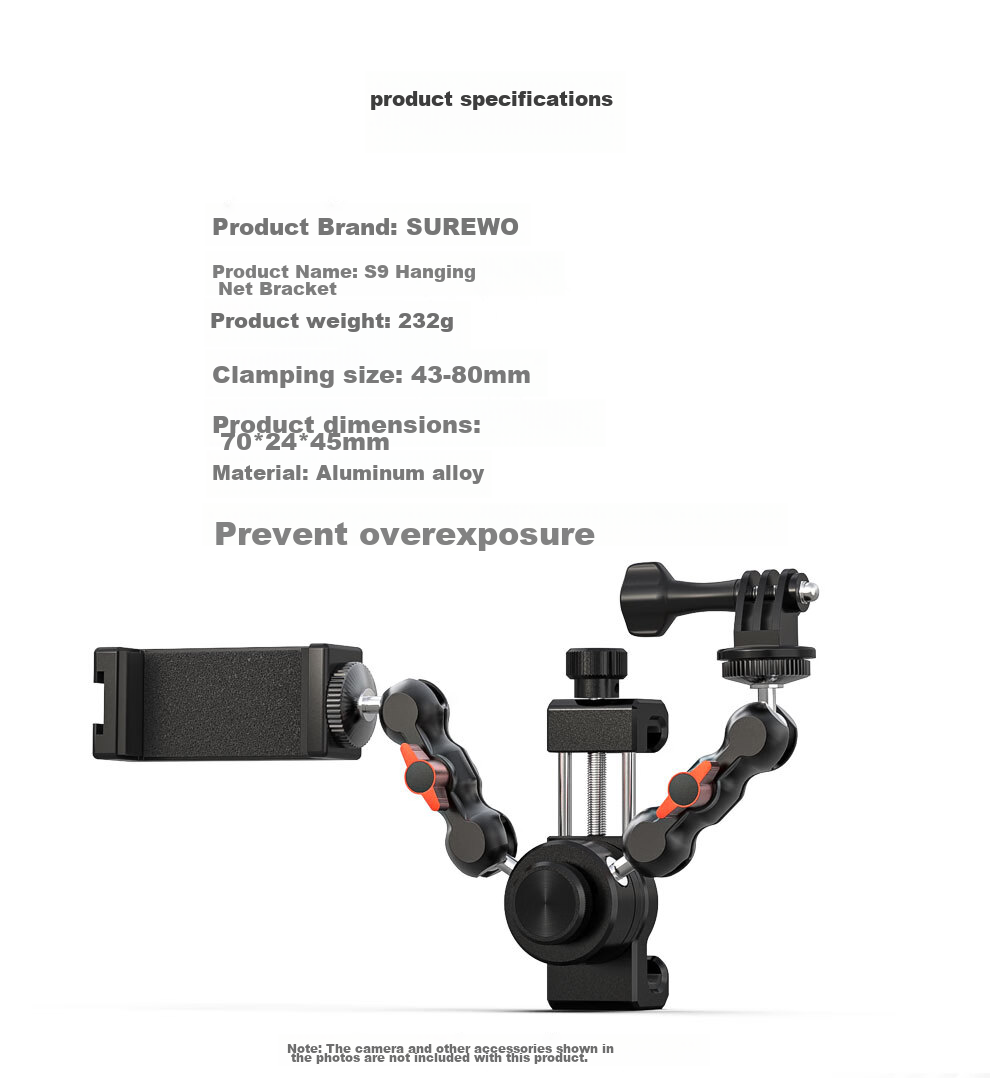 SUREWO Action Camera Mount Bracket Compatible with GoPro Insta360 DJI Action6/5, Fixed Bracket for Basketball Volleyball Tennis Badminton Shooting DSLR Cameras 10