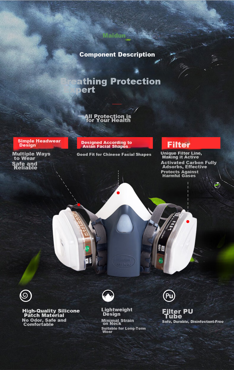 MAIDUN Gas Mask, Respirator, Face Mask, Anti-Toxic Carbon Filter Mask for Formaldehyde And Paint Spray, Welding Dust Mask, 602P Flagship Versio 10