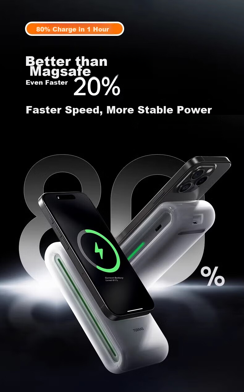 TORRAS Apple Wireless Charger for IPhone 16 Pro Max, AirPods, Earphones, IWatch, Three-In MagSafe Magnetic Fast Charging 15W 14