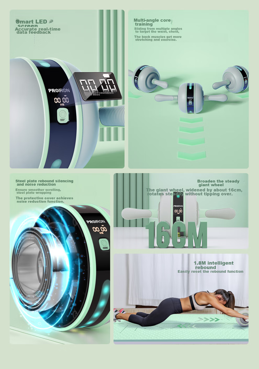 PROIRON Puli'ai Ab Wheel with Automatic Rebound Counter, Abdominal Muscle Roller, Sit-Up Wheel, Abdominal Trainer for Men And Wome 4