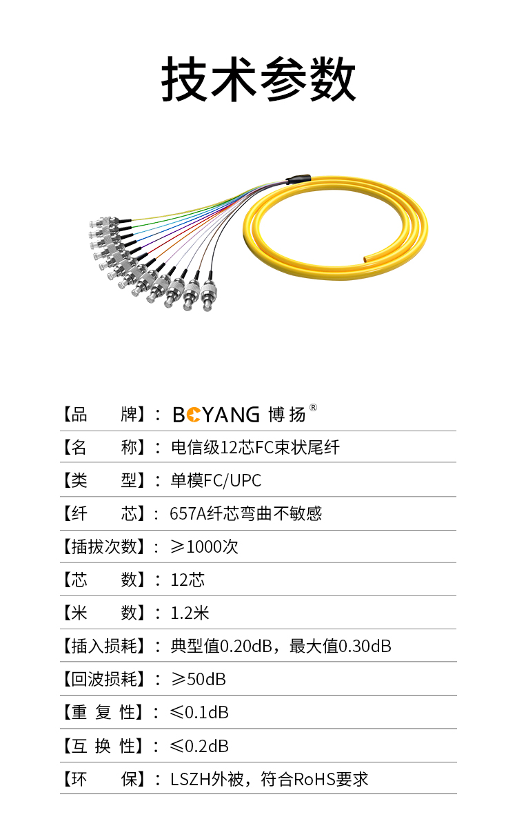 博扬(boyang)by-fc12 电信级单模光纤跳线尾纤 1.