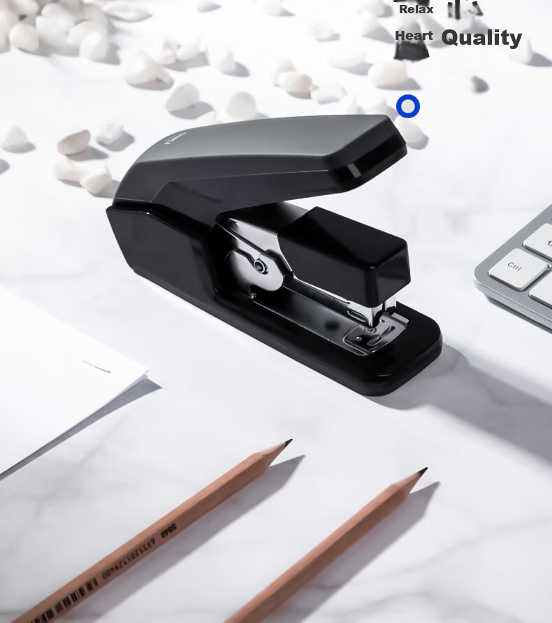Deli Low-Force Stapler/Binders/Binders, One-Button Press, Compatible with #12 Staples, Black 0477 7
