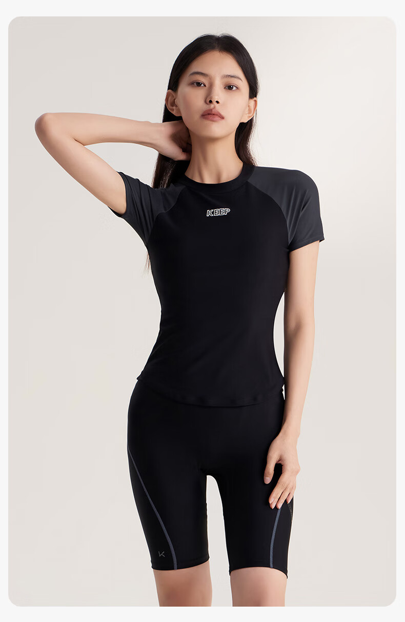 Keep Women's Two-Piece Knee-Length Conservative Plus Size Professional Swimsuit, Concealing, Sun Protection Swimwear, 246 Black, L 15
