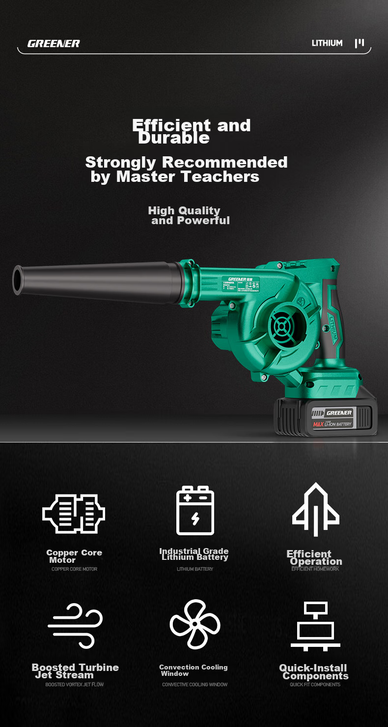 GREENER 21V Lithium Battery Blower High-Power Industrial and Household Cordless Blower Dual-Use Blower and Vacuum Cleaner Dust Remover 5