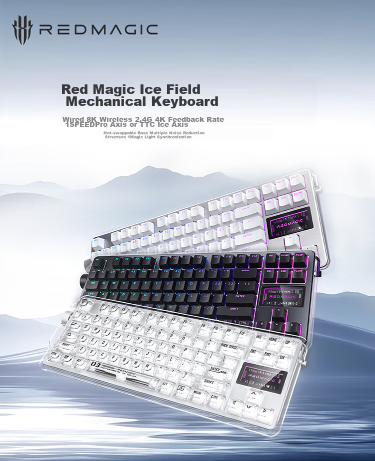 Nubiyahongmo Ice Domain Mechanical Keyboard, Tri-Mode Bluetooth/wireless Keyboard, 84 Keys, 8K Polling Rate, Gaming Keyboard, Low Latency, TTC Ice Switches, Hot-Swappable Transparent Keyboard 1